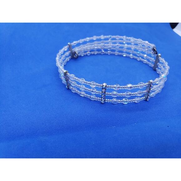 Vintage Aurora Borealis AB Crystal 3 Strand Choker Necklace Rhinestone - Picture 3 of 7